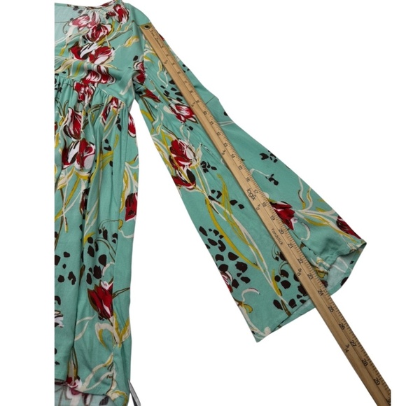 Free People Bella Floral V-Neck Bell Sleeve Tunic Teal Size Small - Picture 12 of 12